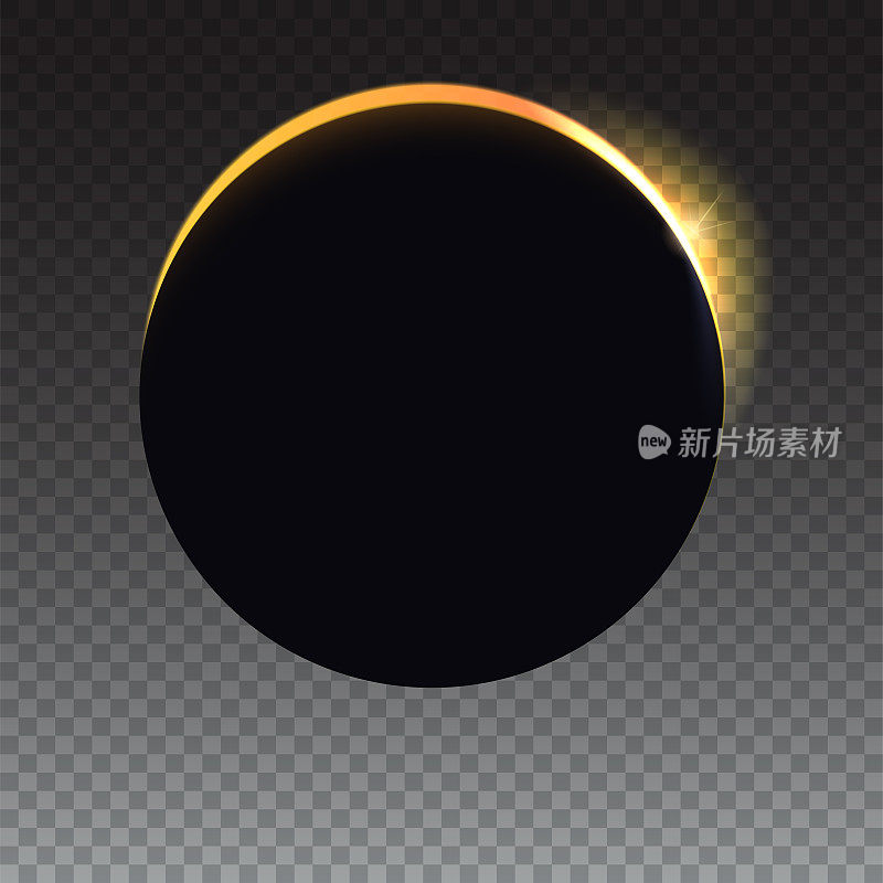 Glow light effect template for your cover, poster and cards. Solar eclipse, astronomical phenomenon. Light rays on transparent backdrop. The planet covering the Sun eclipse